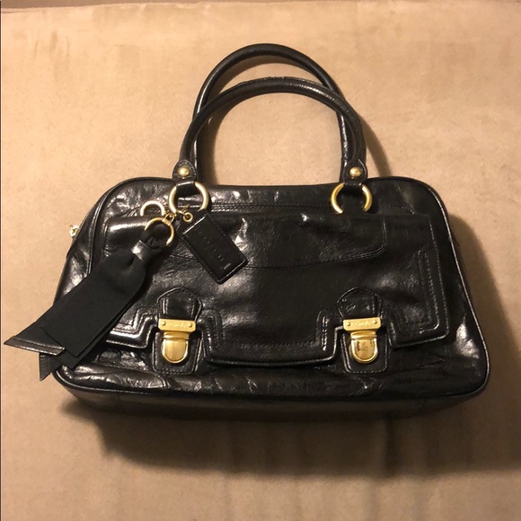 🎉🥳 HP!! Coach poppy satchel bag black with pink lining - Picture 3 of 16